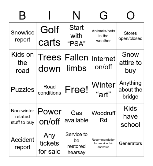 KF Winter Wonderland Bingo Card