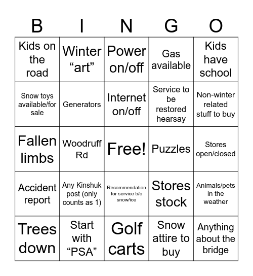 KF Winter Wonderland Bingo Card