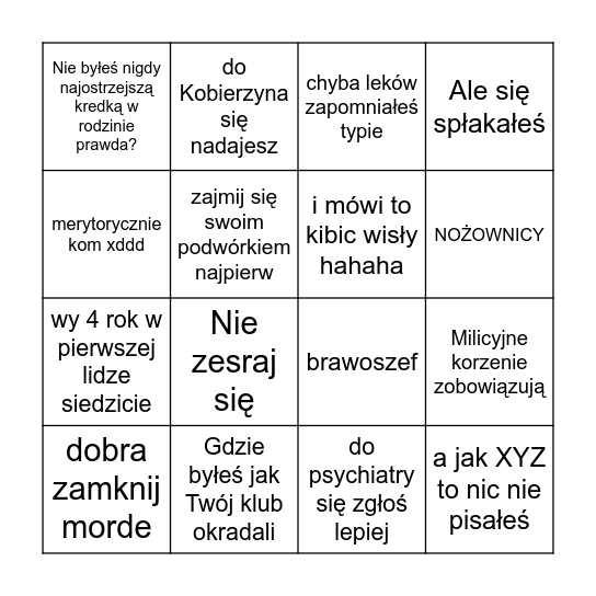 Dyskusyjne Bingo! Bingo Card