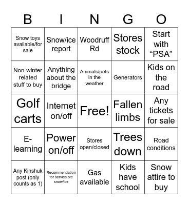 KF Winter Wonderland Bingo Card