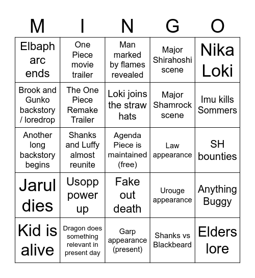 One Piece 2026 Bingo Card