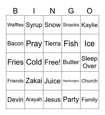 Norid-Richardson Family Bingo Card