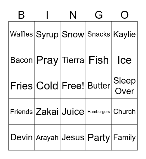 Norid-Richardson Family Bingo Card