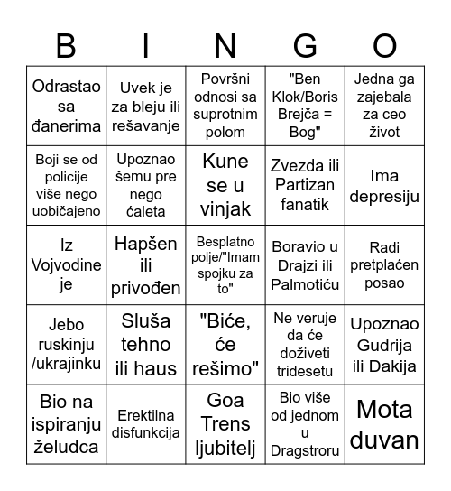 Balkanski Narkoman Bingo Card
