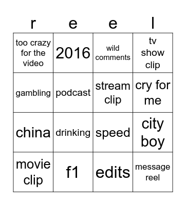 reels Bingo Card