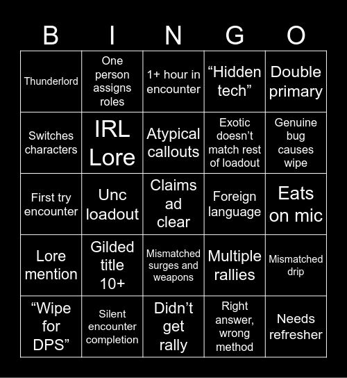 LFG Bingo Card