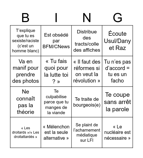 Conversation avec un gauchiste Bingo Card