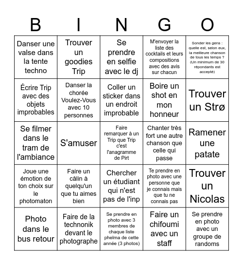 Bingo Trip Bingo Card