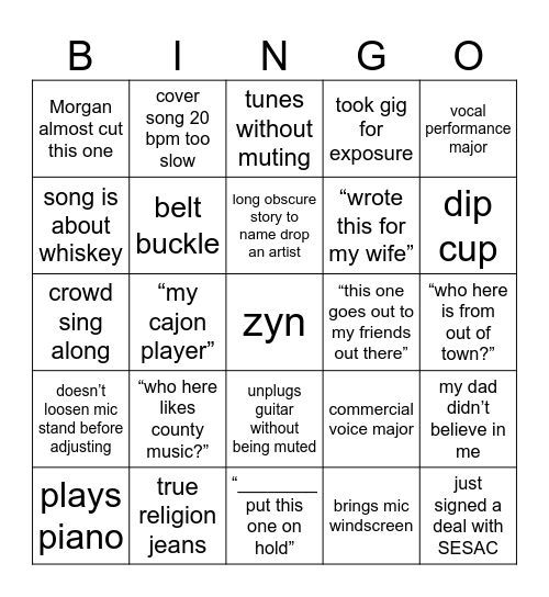 songwriter round bingo 2 Bingo Card