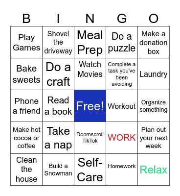 Confined on a Winter Day Bingo Card