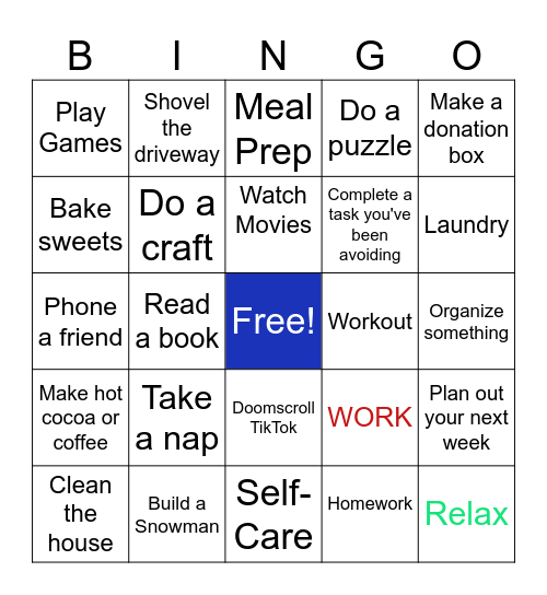 Confined on a Winter Day Bingo Card