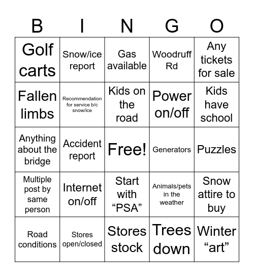 KF FB Winter Wonderland Bingo Card