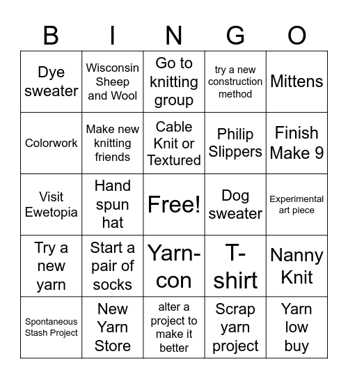 Knitting Bingo 2026 Bingo Card