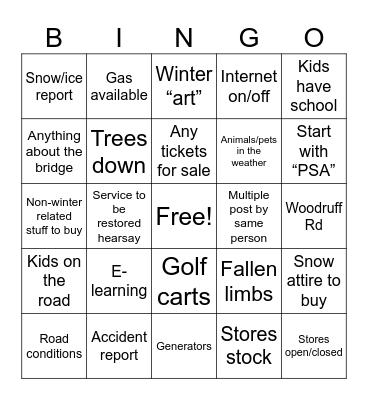 KF FB Winter Wonderland Bingo Card
