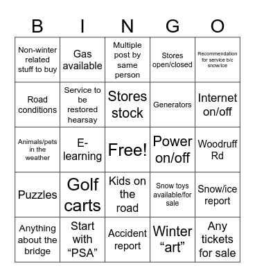 KF FB Winter Wonderland Bingo Card