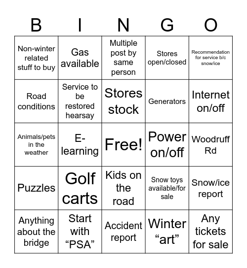 KF FB Winter Wonderland Bingo Card