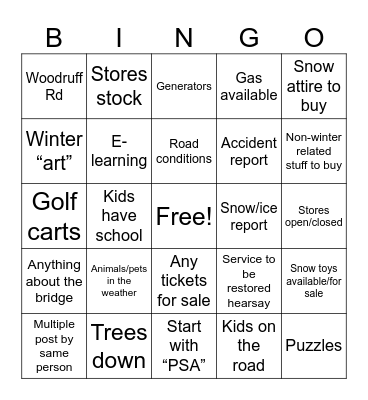 KF FB Winter Wonderland Bingo Card