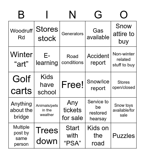 KF FB Winter Wonderland Bingo Card