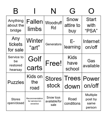 KF FB Winter Wonderland Bingo Card