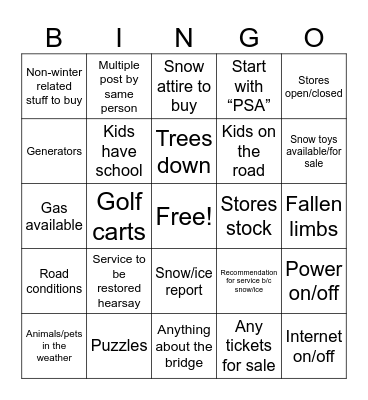 KF FB Winter Wonderland Bingo Card