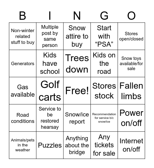 KF FB Winter Wonderland Bingo Card