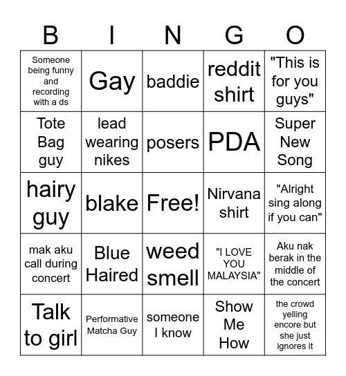 Men I Trust Concert Ultimate Bingo Sheet Bingo Card