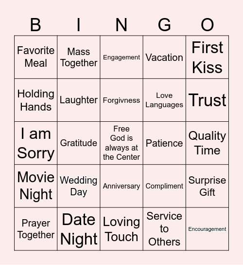 Grace Marriage Bingo Card