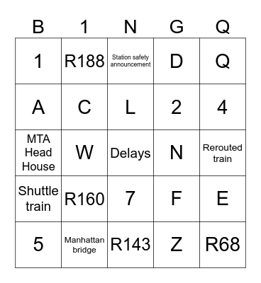 NYC Subway BINGO Card