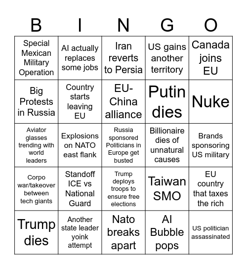 Schizo Timeline Bingo Card