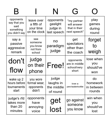wbfl debate bingo Card