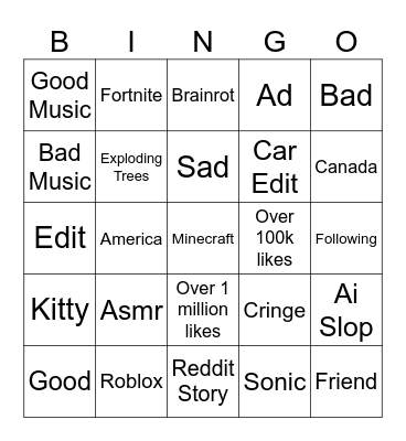 Tiktok Bingo Card