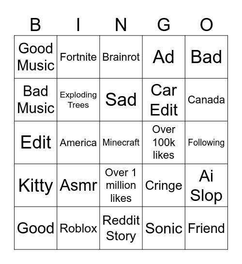 Tiktok Bingo Card