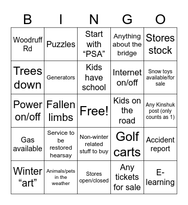 KF FB Winter Wonderland Bingo Card