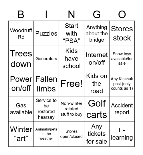 KF FB Winter Wonderland Bingo Card