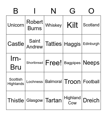 Scotland! Bingo Card