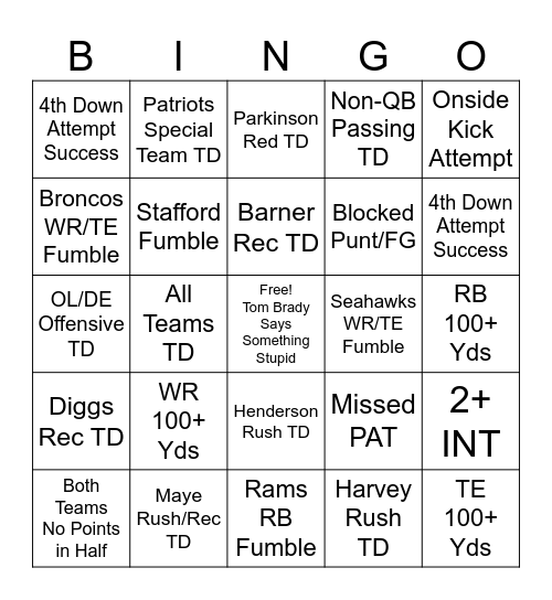 NFL 2026 Playoffs Championship Round Bingo Card