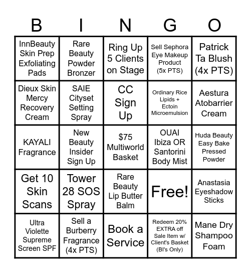 Newness At Sephora 💋 Bingo Card