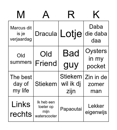 MARKIE THE GOAT 26 Bingo Card