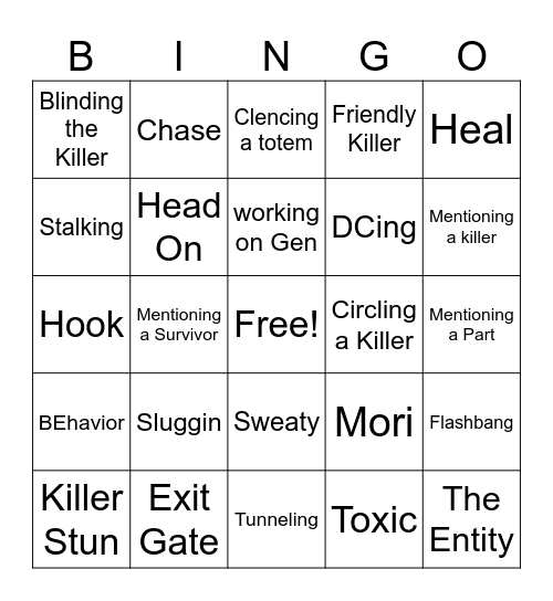 Just like in DBD Bingo Card
