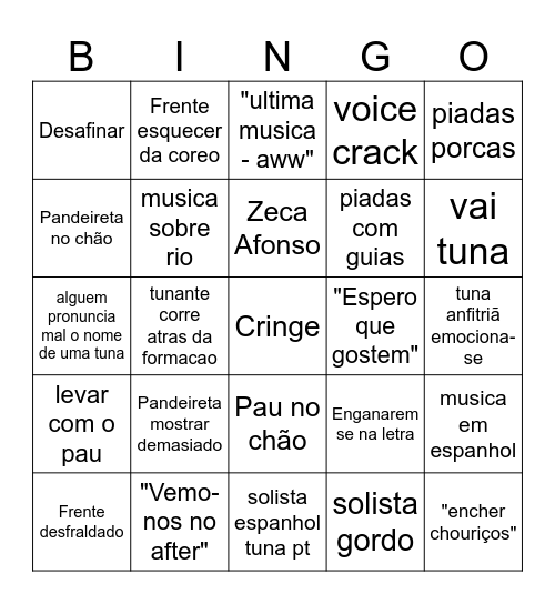 Tunas Masculinas Bingo Card