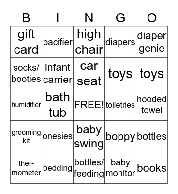 Kate and Brian's Baby Bingo Card