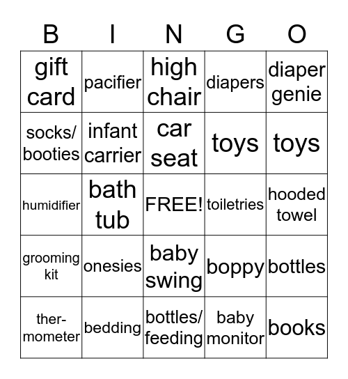 Kate and Brian's Baby Bingo Card