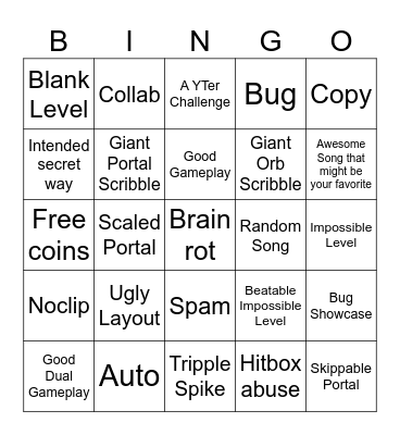 Recent Tab Bingo (Geometry Dash) Bingo Card