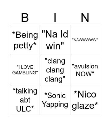Colin Bingo Card