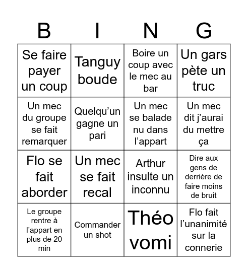 Soirée Bingo Card