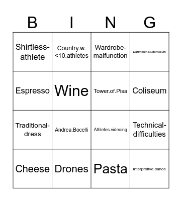 Winter Olympics 2026 Bingo Card