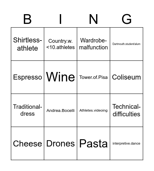 Winter Olympics 2026 Bingo Card