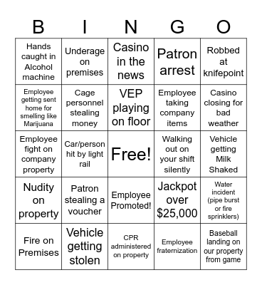 Casino Bingo Card