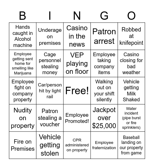 Casino Bingo Card