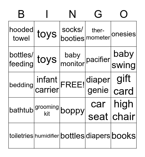 Brian and Kate's Baby Bingo Card